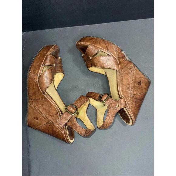 Frye Corrina Campus Platform Brown Leather Y2K Boho Hippie Wedge Heel Sandals 8 - Picture 11 of 15